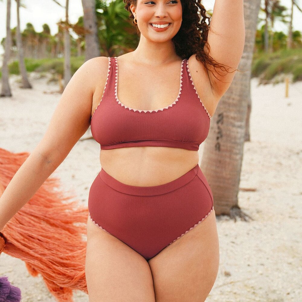 Berlook Plus Size Longline Bikini Set | Size 16 | 1X | NWT | Brick Red